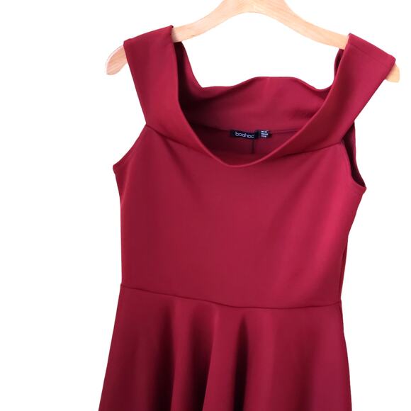 NWT Boohoo Tamsin Off Shoulder Skater Dress Size 10 - Picture 4 of 9